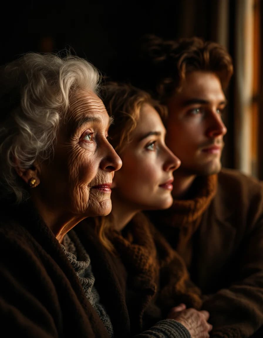 Family gathered together in warm tungsten light
